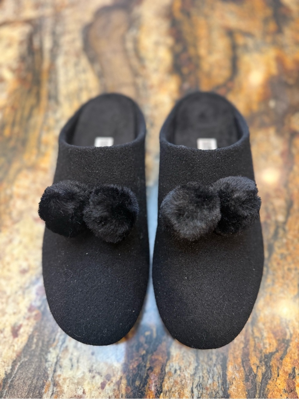 Fitflop Black Pom-Pom Slip-On Women’s Slippers